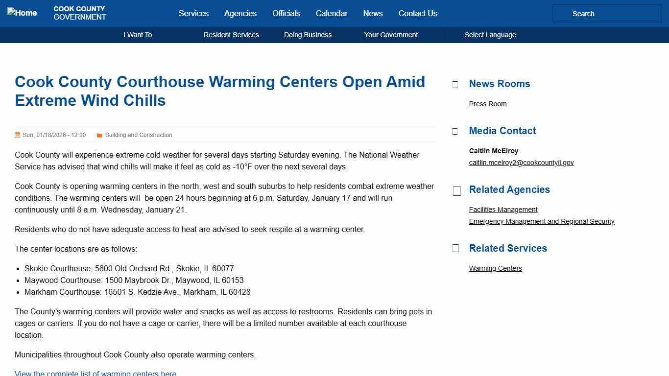 Cook County Courthouse Warming Centers Open Amid Extreme Wind Chills